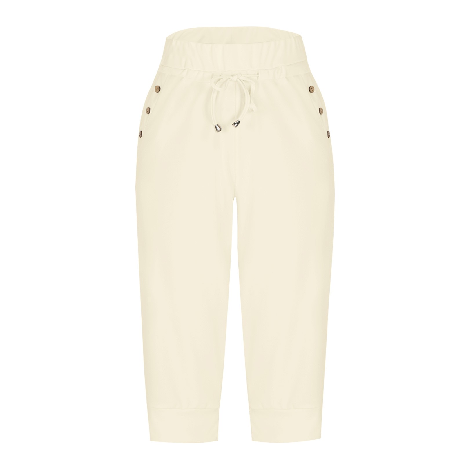 thumbnail image 4 of Pantalones deportivos casuales de yoga para mujer: pantalones elásticos de 3/4 con bolsillos, mezcla de algodón, tallas reales, tallas S-XXXL, 4 of 5